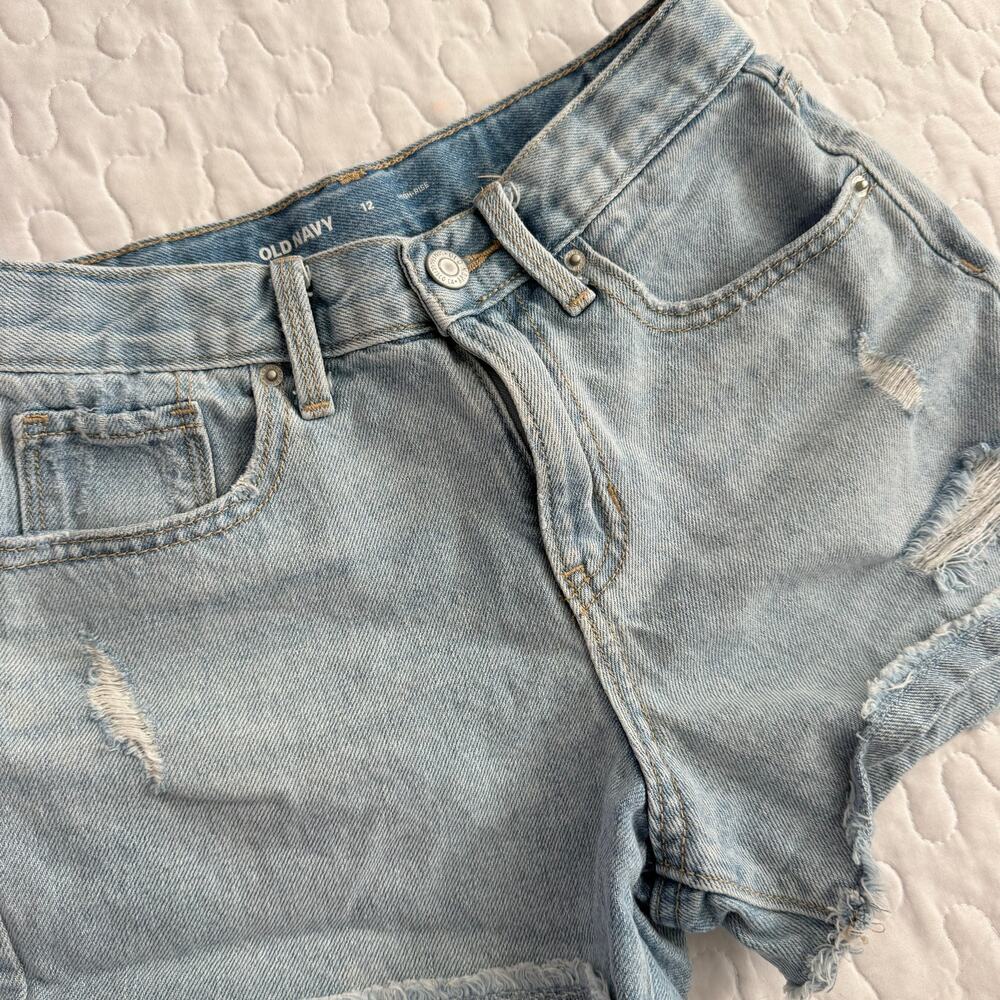 OLD NAVY KIDS TEENS SIZE 12 BLUE DENIM SHORTS RUGGED DISTRESSED RIPPED SUMMER